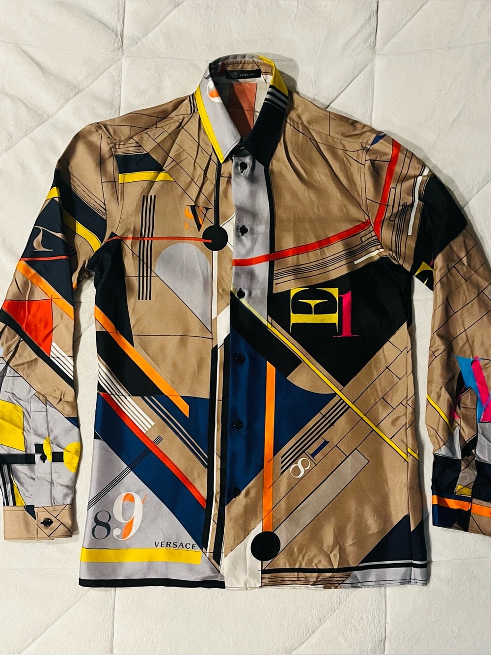 Versace Italy Multicolor Pattern Silk Button Shirt Size Small 37